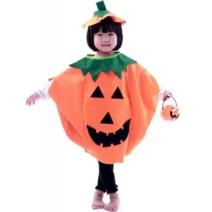 Funny Kids Children's Halloween Lantern Face Pumpkin Non-woven Costume Shirt Clothes with Beanie Hat (Orange)