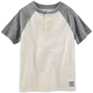 Carter's OshKosh Toddler Clothing Outfit Little Boys Short Sleeve Raglan Henley Wharf Grey/Milk