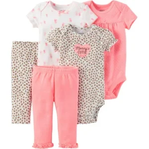 Child of Mine by Carter's Newborn Baby Girl Bodysuit and Pantset Outfit Set, 5 Piece