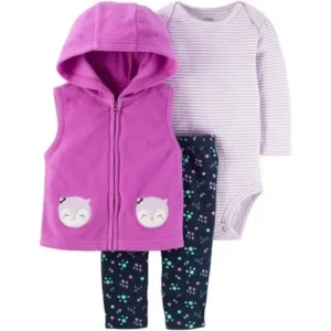 Child of Mine by Carter's Baby Girl Bodysuit, Microfleece Vest & Pants, 3pc Outfit Set