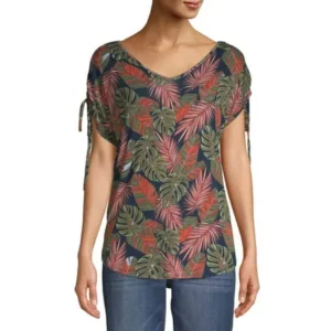 Time and Tru Drawstring Dolman Short Sleeve T-Shirt Women's