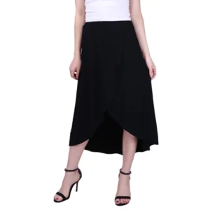 HDE Womens High Low Skirt Wrap Style Midi Maxi Hi Low Open Casual Jersey Skirt (Black, 1X)