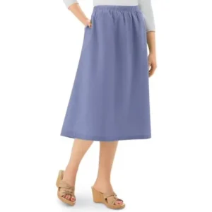 Women's Chambray A-line Skirt With Elastic Waist, Medium, Blue