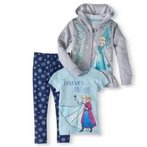 Disney Frozen Little Girls' Hoodie, T-Shirt and Leggings 3-Piece Outfit Set