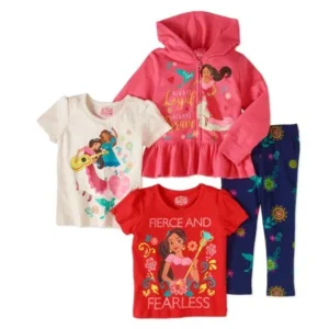Elena of Avalor Little Girls' Hoodie, 2 Pack T-Shirt and Legging 4 Piece Outfit Set
