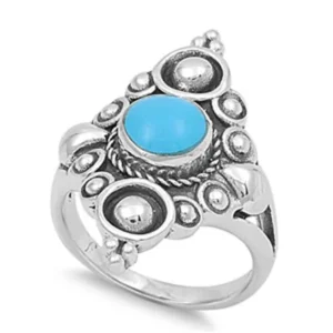 Women's Simulated Turquoise Fashion Designer Ring ( Sizes 5 6 7 8 9 ) New .925 Sterling Silver Band Rings (Size 9)