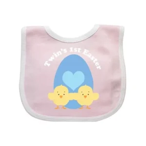 Twin Boys 1st Easter Baby Bib Pink/White One Size