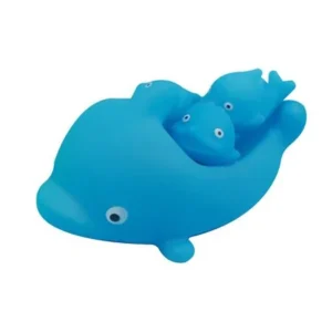 4pcs Baby Kids Bath Toys Cute Rubber Race Squeaky Mummy & Baby Dolphins (Blue)