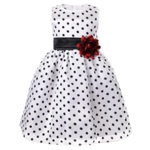 OKIDSO Sleeveless Princess Dress Polka Dots Skirt Flower Girl Dresses with Bowknots for Parties, Wedding, White