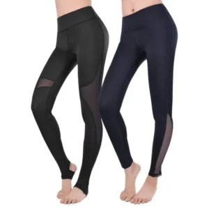 Fitibest (2PCS) Women Mesh Splicing Workout Pants Set Stirrups Yoga Leggings Stretchy Exercise Tights with High-waisted Design