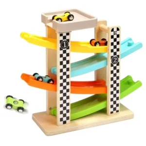 Smarit Wooden Toddlers Car Toys Big Ramp Race Boy Games for Kids with 4 Small Racers