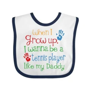 Tennis Player like Daddy Baby Bib White/Navy One Size