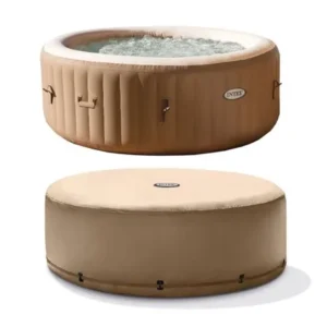 Intex PureSpa 4-Person Tan Inflatable Bubble Jet Spa Portable Hot Tub with Cover