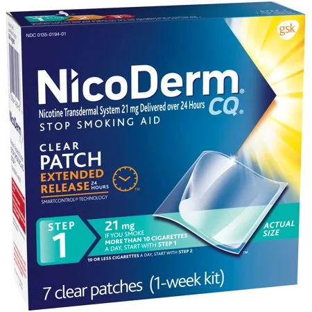 NicoDerm CQ Step 1 Stop Smoking Aid Nicotine Patch, 21mg, 7 Clear Patches