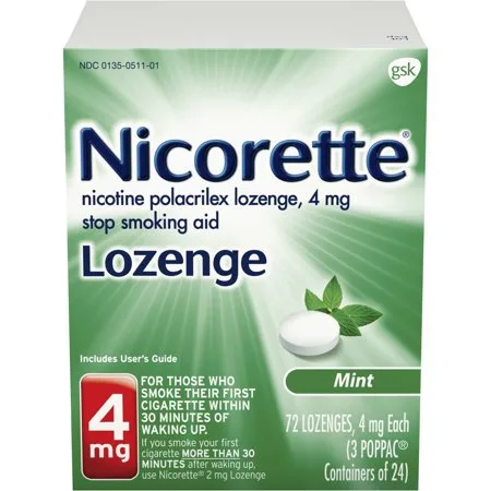 Nicorette Nicotine Lozenge Stop Smoking Aid, 4 mg, Mint, 72 Ct