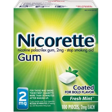 Nicorette 2mg Fresh Mint Stop Smoking Aid Gum 100 ct Box