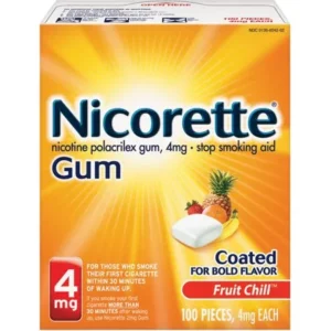 Nicorette Nicotine Gum Stop Smoking Aid, 4mg, Fruit Chill Flavor, 100 Ct