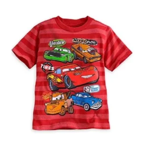 Disney Store Cars - Lightning McQueen Striped Short Sleeve Tee T-Shirt for Boys