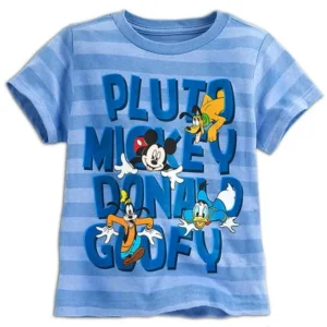 Disney Store "Mickey Mouse, Donald, Pluto, Goofy" Striped Tee T-Shirt for Boys