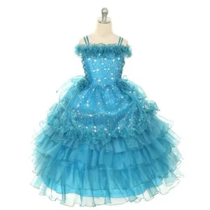 Rain Kids Turquoise Stars Off Shoulder Pageant Dress Little Girl 2T-14