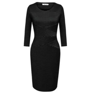 Big Sales Women High Waist Striped Dress Fashion 3/4 Sleeve Patchwork Dress USHHE