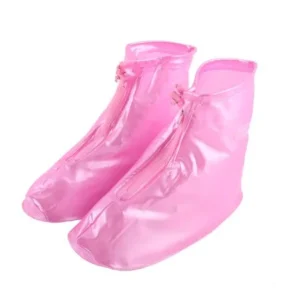 Unique Bargains Pair Outdoor Pink PVC Zippered Snow Water Resistant Rain Shoes Overshoes Boot Covers