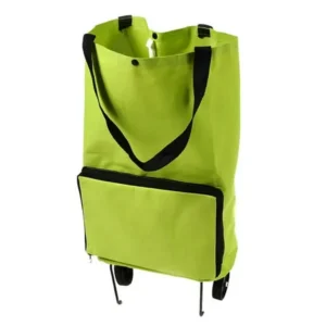 Unique Bargains Green Polyester Portable Handy Foldable Bag Wheel Cart Shopping Trolley