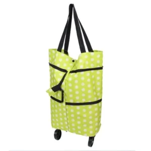 Unique Bargains Household Polyester Dot Pattern Reusable Folding Shopping Tote Bag Trolley