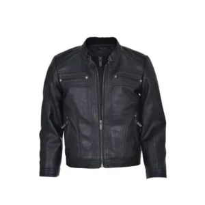 Black-Out Boys' Zip Front Vegan Leather Moto Jacket With Zip Out Faux Sherpa Fleece Lined Bib And Quilted Polyfill Lining
