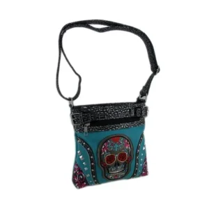 Embroidered Sugar Skull Floral Trim Concealed Carry Crossbody Purse