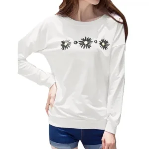 Unique Bargains Women Long Sleeves Round Neck Floral Prints Sweatshirt