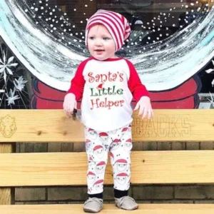 Newborn Infant Baby Boy Girl Letter T-shirt Tops Pants Christmas Clothes Set