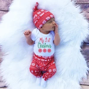 Newborn Infant Baby Boy Girl Romper Tops+Pants+Hat Christmas 3PCS Clothes Set