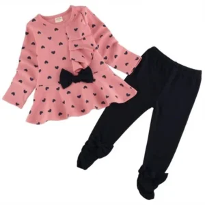 New Fall Long Outfit Set Top Shirt+Pants Girls Kids Clothes OTST
