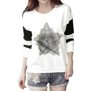 Unique Bargains Women's Stars Pattern Long Sleeves Color Block Sweatshirt