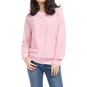 Unique Bargains Women's Long Raglan Sleeves Ribbed Trim Crew Neck Sweatshirt Pink (Size XS / 2)