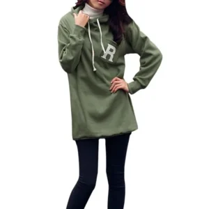 Unique Bargains Women's Letters One Upper Pocket Long Sleeves Sweatshirt Army