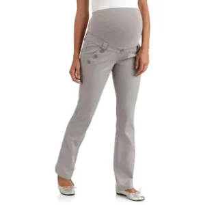 Planet Motherhood Full-Panel Woven Maternity Pants with Button-Front Curved Pockets