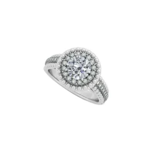 Cubic Zirconia Halo Engagement Ring in 14K White Gold with Best Design and Affordable Price