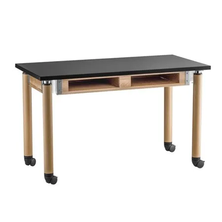 National Public Seating SLT2460AH-OK-BC-CAST 24 x 60 in. Chemical Resistant Top with Book Compartments Science Table in Oak Legs & Casters