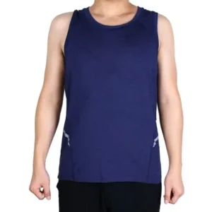 Men Polyester Sleeveless T-shirt Activewear Vest Sports Tank Top Navy Blue M