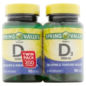 Spring Valley Vitamin D3 Softgels, 1000 IU, 100 Ct, 2 Pk