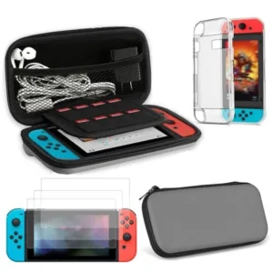 EEEKit 2in1 Starter Kit for Nintendo Switch/Switch Lite, Carrying Travel Hard Shell Case w/ Game Cartridge Holder + 3 Pcs Clear HD Screen Protector