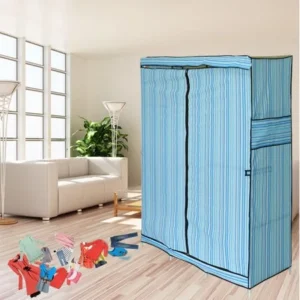 68 Inch +70 Inch Folding Closet Wardrobe Clothes Stainless Rack Organizer Storage Wardrobe Cabinets Blue