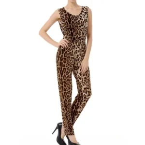 Women's Animal Printed Scoop Neck Stretch Tank Jumpsuit Brown (Size L / 12)