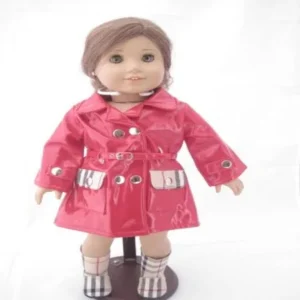 Unique Doll Clothing Red Designer Rain Coat and Matching Boots for American Girl Dolls and Most 18" Doll