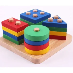 Senfloco Geometric Board Block Wooden Toys for Shapes Recognition Color Sorting, Geometry Playsets for Baby Kids Boys Girls Toddlerâ€™s Early Educational