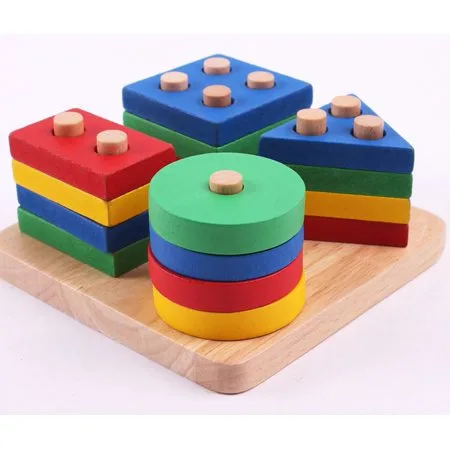 Senfloco Geometric Board Block Wooden Toys for Shapes Recognition Color Sorting, Geometry Playsets for Baby Kids Boys Girls Toddlerâ€™s Early Educational