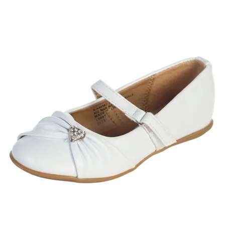 White Rhinestone Heart Toddler Girls Flat Dress Shoes 5-10