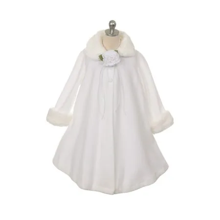 Kids Dream White Fleece Faux Fur Collar Cuff Stylish Coat Girls 12